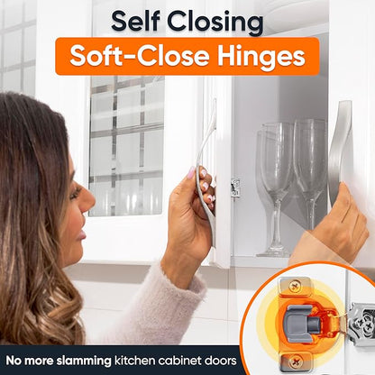DecoBasics 50 Pack(25 Pair) 1/2" Overlay Soft Close Cabinet Hinges for Kitchen & Bath - Concealed Soft Close Hinge for cabinet Door w Self Closing Damper -Easy Upgrade -Stainless Steel Last a Lifetime