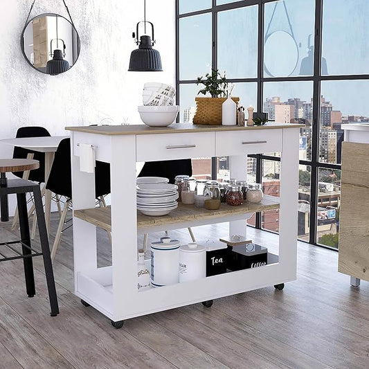GOWE Brooklyn 46 Kitchen Island, Two Shelves, Two Drawers