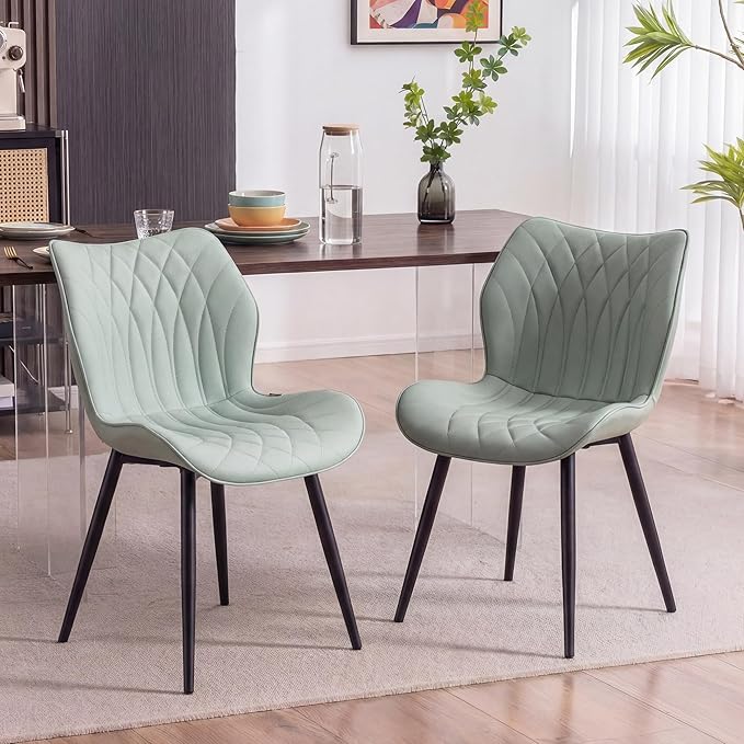 Kidol & Shellder Dining Chairs Set of 2, PU Leather Upholstered Kitchen Chairs with Back Armless, Mid Century Modern Side Chair for Dining Room, Living Room, Lounge, Restaurant, Mint Green