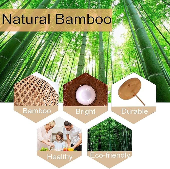 GCQ Bamboo Lantern Pendant Lamp, Retro Japanese Style E27 Chandelier Hanging Light Ceiling Lighting Fixture for Living Room Bedroom Restaurant Cafe Teahouse Bar Dining Room Club