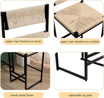 Modern Dining Chairs,Elegant American Design,Offering & Stylish,Hand Woven Paper Rope Bar Stools Set of 2,Solid Wood Frame Counter Height with Metal Legs for Island,Farmhouse Furniture,CreamyWhite-Pap