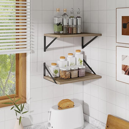 Acovy Floating Shelves for Wall,18" Wall Mounted Shelves Set of 2,Wood Floating Shelf with Bracket,Sturdy Metal Bracket Bookshelves Home Decor Storage for Living Room,Bedroom,Bathroom,Kitchen,Grey