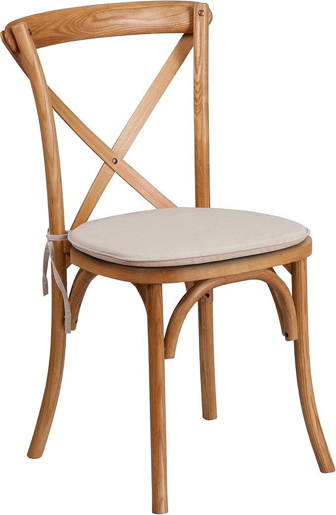 Flash Furniture HERCULES Series Stackable Oak Wood Cross Back Chair with Cushion