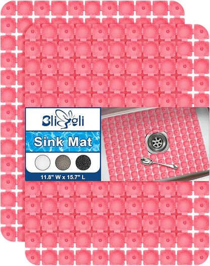 Bligli PVC Sink Protectors, 2 Pack, 15.7x11.8 inches for Stainless/Ceramic Sinks, Drain Mats, Red
