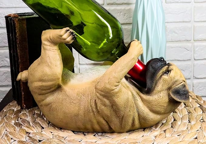 Ebros Gift Lifelike Purebreed Pedigree Canine Adorable Fawn Pug Dog Wine Bottle Holder Figurine Statue As Kitchen Wine Cellar Centerpiece Decor Storage Organizer (Fawn Brown Pug)