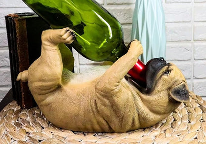Ebros Gift Lifelike Purebreed Pedigree Canine Adorable Fawn Pug Dog Wine Bottle Holder Figurine Statue As Kitchen Wine Cellar Centerpiece Decor Storage Organizer (Fawn Brown Pug)
