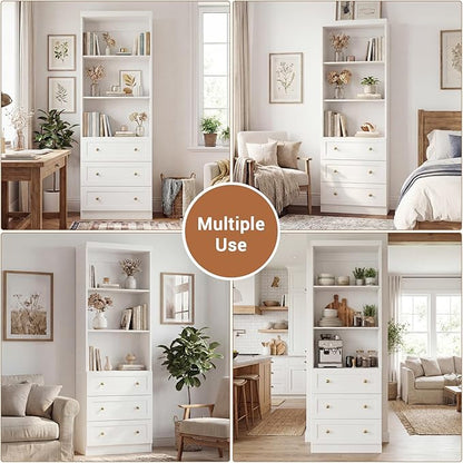Cyclysio 80" Kitchen Pantry Cabinet with 3 Drawers, Tall Storage Cabinet Wood Food Pantry with Thickened Top Panel and Adjustable Shelves, Versatile Cupboard for Kitchen, Dining Room (2, White)