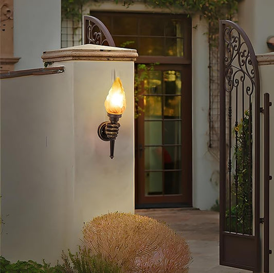 MIXL- Creative Retro Torch Wall Sconce, Courtyard Outdoor Wall Torch Lamp,1-Lights Antique Bedside Lamps, Outdoor Waterproof Sconces for Corridor, Garage, Patio (Right Hand)