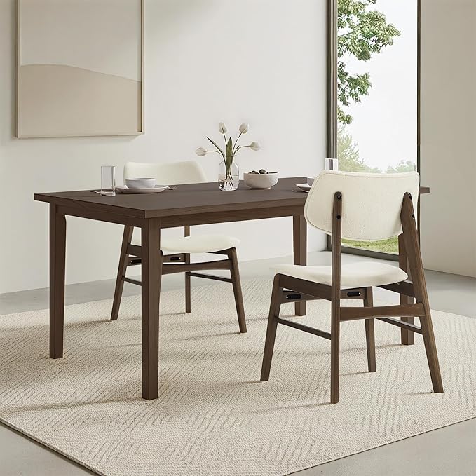 KISLOT Wooden Dining Chairs Set of 6, Upholstered Modern Dining Room Chairs, Solid Oak Wood Kitchen Chairs with Soft Cushion Backrest for Farmhouse, Restaurant, Café (Cream Fabric & Walnut Color)