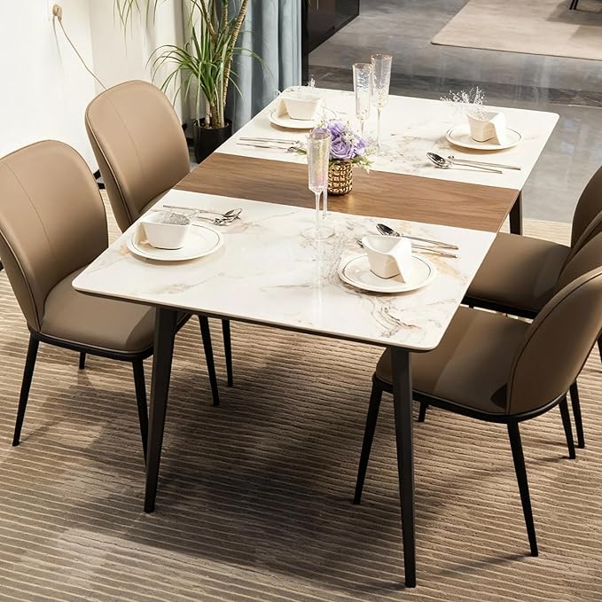 Extendable Dining Room Table, 51”-59”Large Kitchen Table Set for 6 to 8 People，Faux Marble Tabletop Foldable Tables for Conference Room (1 Table Only) (51”-59”)
