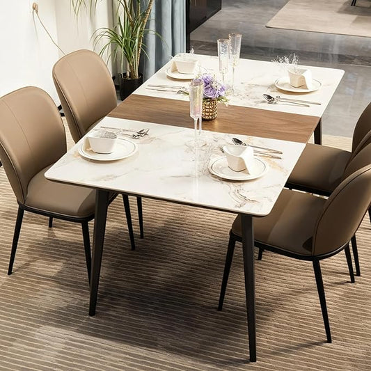 Extendable Dining Room Table, 51”-59”Large Kitchen Table Set for 6 to 8 People，Faux Marble Tabletop Foldable Tables for Conference Room (1 Table Only) (51”-59”)