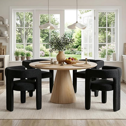 VESCASA Modern Barrel Dining Chairs Set of 2 with Open Back, Upholstered Boucle Accent Kitchen Armchairs with Wood Legs for Dining Room Reception Small Space, Black