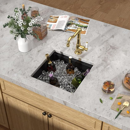 18 Undermount Bar Sink Workstation - 18"x18" Matte Black Granite Composite Quartz Classic Single Bowl Under Counter Small Prep Rv Kitchen Sink #TLGU-130