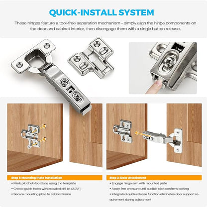 HOME EDIT 1 Pairs 2 Pack European Full Overlay Soft Close Cabinet Hinges Concealed Kitchen Cabinet Hinges Heavy-Duty Frameless Adjustable for Cupboard Hardware