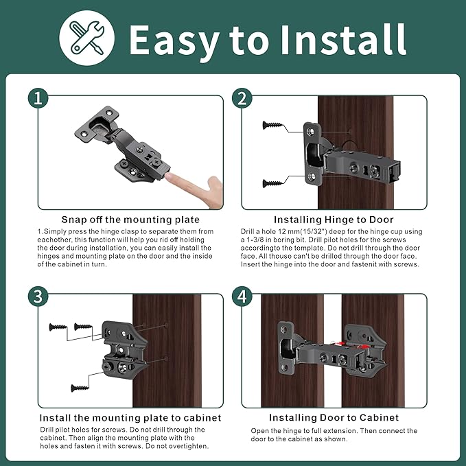 6 Pack Half Overlay Soft Close Cabinet Hinges 105° Frameless 3 Way Adjustable Soft Close Hinges for Cabinet Doors Kitchen Cabinet Door Hinges with Screws