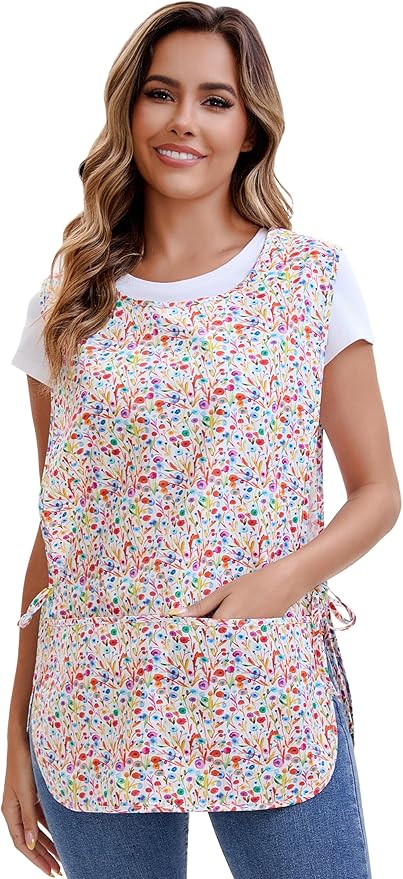Nanxson Women Cobbler Apron Smock Cotton Printed Apron with 2 Patch Pockets and Side Ties for Work Chef Kitchen Housework