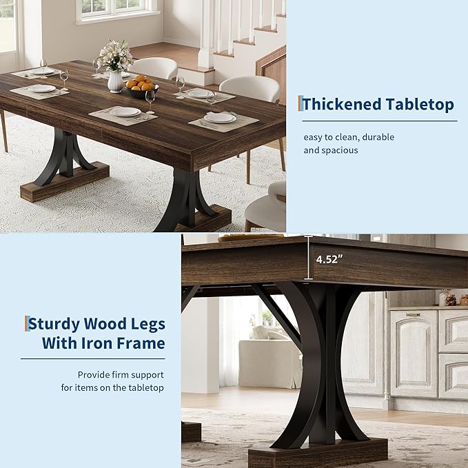 Garvee 71-Inch Wooden Kitchen Table with Two Drawers, Large Dining Table for 6-8 w/Large Tabletop & Sturdy Frame, Rectangular Dining Table with Double Pedestal, for Kitchen, Dinner