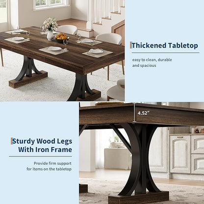 Garvee 71-Inch Wooden Kitchen Table with Two Drawers, Large Dining Table for 6-8 w/Large Tabletop & Sturdy Frame, Rectangular Dining Table with Double Pedestal, for Kitchen, Dinner