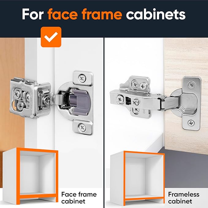 Decobasics 60 Pack Soft Close Cabinet Hinges 1-1/4" Overlay for Kitchen Cabinet Doors, Slow Self-Closing Concealed Hidden Hinges for Face Frame –Stainless Steel, 3-Way Adjustable & Quiet Close Damper