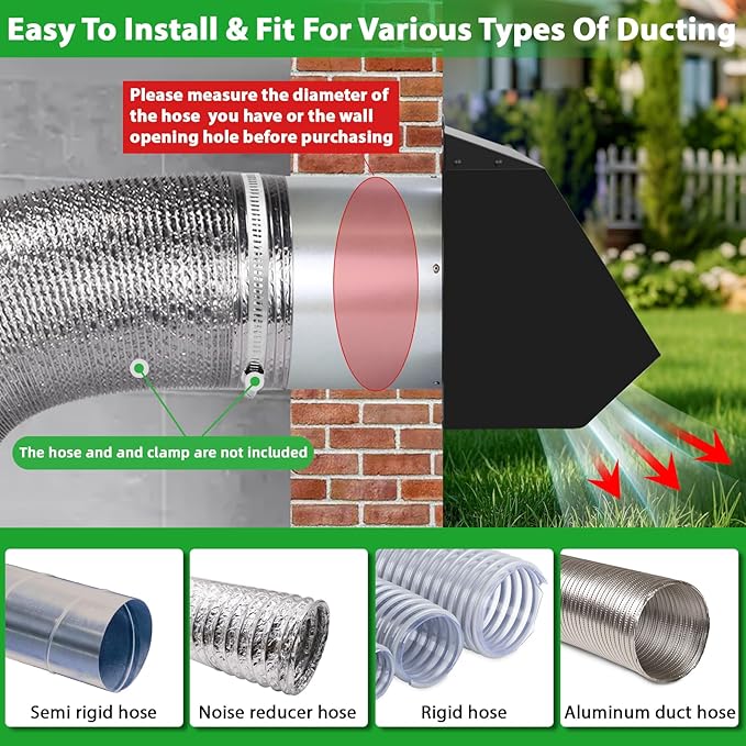 8 Inch Wall Vent Hood Wall Exhaust Vent Cover Outdoor Hooded Wall Vent with Screen and Damper,Wall Vent Cover Cap Exterior Air Exhaust for Kitchen Range Hood HVAC Duct Dryer Vent,Galvanized Steel