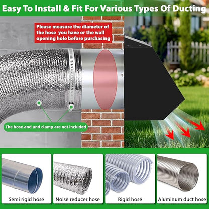 3 Inch Dryer Vent Cover Wall Vent Hood with Screen and Damper,Outdoor Dryer Vent Cover Outside Exhaust Vent Cover for Duct Bathroom Air Ventilation,Wall Mount Extractor Vent Cap,Galvanized Steel,Black
