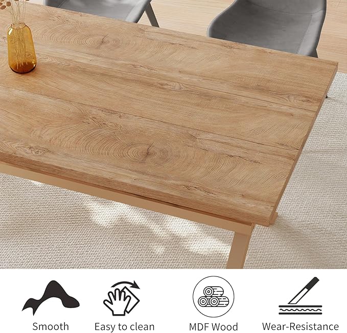 HIPIHOM 63" Dining Table Set for 4 with PU Chairs, MDF Kitchen & Dining Room Tables with Heavy Duty Metal Legs, Perfect for Small Spaces and Home Entertainment