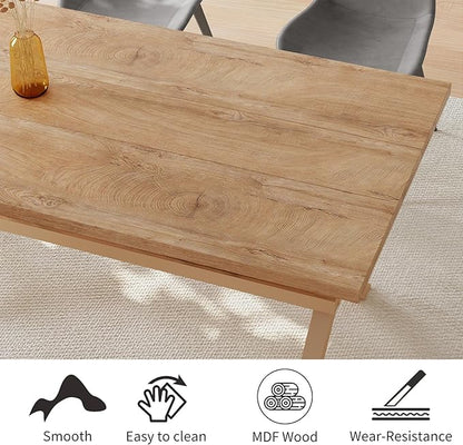 HIPIHOM 63" Dining Table Set for 6 People, MDF Kitchen Table with PU Leather Chairs, Heat-Resistant Top abd Metal Legs, Mesa de Comedor Perfect for Family Gatherings