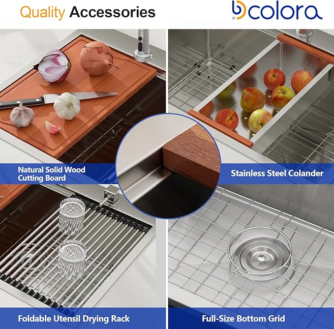 Dcolora 36 Kitchen Sink Drop In Extra Large Kitchen Sink with Ledge Workstation 16 Gauge Stainless Steeel Topmount Sinks Single Bowl, Round Corner, 36"x22"x10" DC-T7759