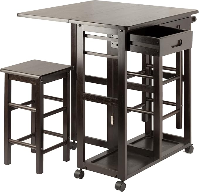 Winsome Suzanne Kitchen Table Set with Stools, 33" in Coffee, Convenient Sturdy Mobile Kitchen & Dining Room Table & Chairs with Storage for Small Spaces, Dorms, Apartments