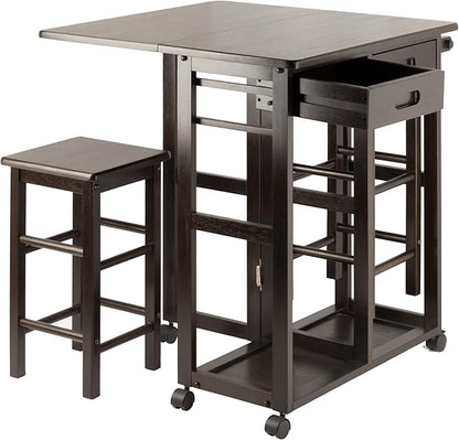 Winsome Suzanne Kitchen Table Set with Stools, 33" in Coffee, Convenient Sturdy Mobile Kitchen & Dining Room Table & Chairs with Storage for Small Spaces, Dorms, Apartments