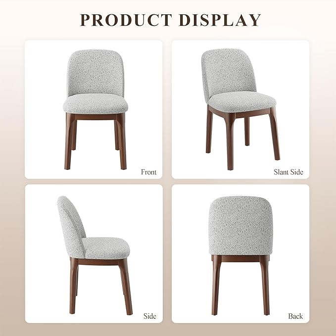 MALOL Wooden Dining Chairs Set of 6, Upholstered Kitchen & Dining Room Chairs with Thickened Wooden Legs, Farmhouse Side Chairs, Light Grey