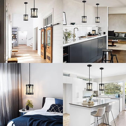 Mini Crystal Semi Flush Mount Ceiling Light, Convertible Hanging Pendant Lighting Fixture for Kitchen Island, Black Drum Shade Close to Ceiling Lights for Hallway Entryway