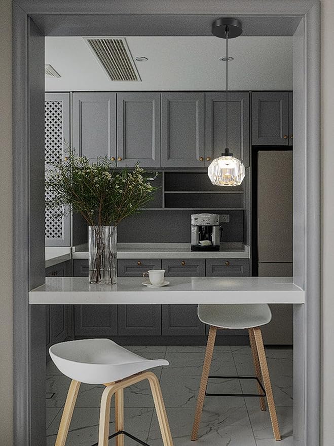Black LED Crystal Ball Pendant Light Kitchen Island, Crystal Chandeleir Bedroom Bedside Hanging Crystals Ceiling Light