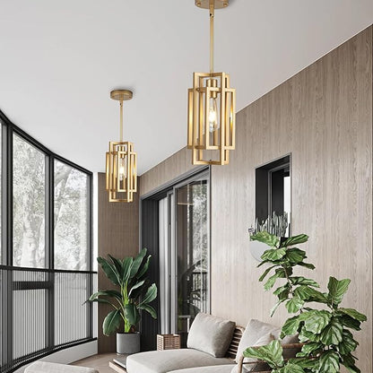 Farmhouse Pendant Light Fixtures, Gold Modern Pendant Lights 59'' Adjustable Small Square Pendant Ceiling Hanging Light for Kitchen Island Dining Room Entryway
