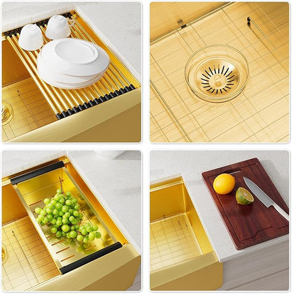 Farmhouse Sink, 33 x 22 Inch Undermount Kitchen Sink 16 Gauge Stainless Steel Kitchen Sinks Apron Front Single Bowl 10 Inch Deep Workstation Sink with Cutting Board