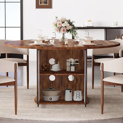 IBF Round Dining Table with Storage, Wood Kitchen Table with Fridge Space, Rustic Circle Dining Room Tables for 4-6, Farmhouse Circular Dinner Tables for Home, Rustic Brown, 47 Inch, Only Table