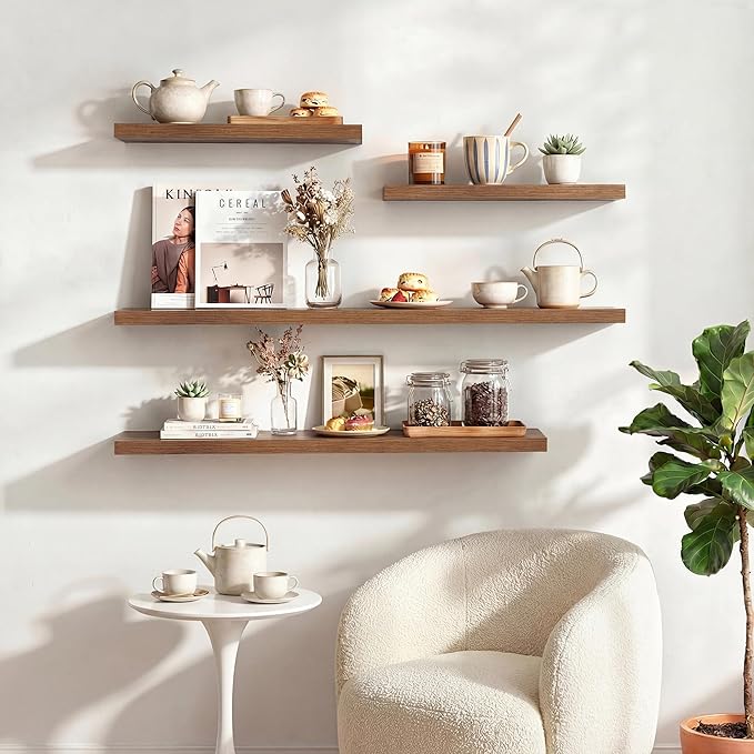 Dreamland 16 Inches Floating Shelves for Wall, 9.3" Deep Long Floating Shelves Set of 2, Large Display & Storage Shelf, Wall Shelf for Bathroom Bedroom Living Room Kitchen Office, Walnut