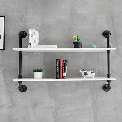 HDDFER Floating Bookshelf Bathroom Shelves Over Toilet Industrial Pipe Shelving Pipe Shelves Rustic White Wall Shelves 36 Inch Farmhouse Book Shelves for Wall Mounted