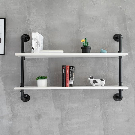 HDDFER Floating Bookshelf Bathroom Shelves Over Toilet Industrial Pipe Shelving Pipe Shelves Rustic White Wall Shelves 36 Inch Farmhouse Book Shelves for Wall Mounted