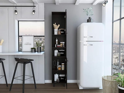 Modern Kitchen Pantry, Black Storage Cabinet with 2 Cabinets, 2 Doors and 2 Open Shelves, Easy to Maintain, for Dining Room