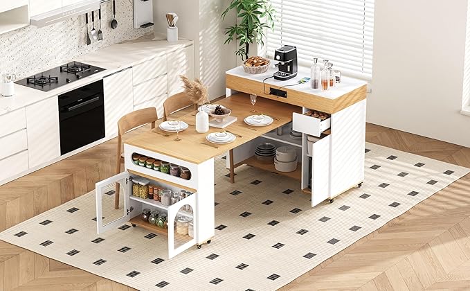 Extendable Dining Table - Versatile Kitchen Island with Storage