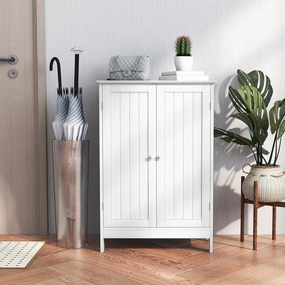 LDAILY LUARANE Bathroom Floor Cabinet, Wooden Floor Storage Cabinet with Double Doors, Simple Double Storage Cabinet, Suitable for Kitchen, Bathroom, 23.5 x 14 x 34 inches (White)