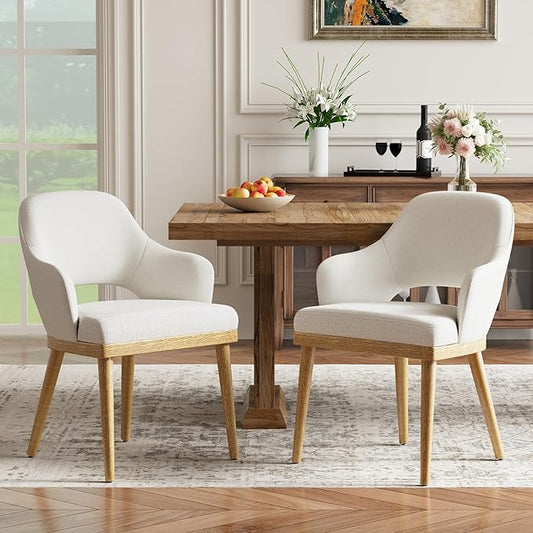 MALOL Wooden Dining Chairs Set of 2, Modern Fabric Upholstered Dining Room Chair, Kitchen Side Chairs, Farmhouse Dinner Chair with Open Back for Kitchen, Beige