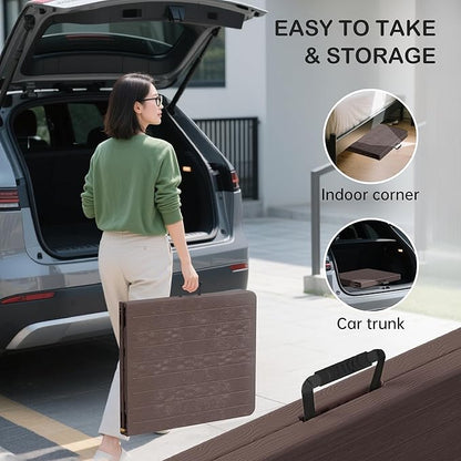 Folding Table 6 Foot for Indoor Outdoor, Portable Heavy Duty Fold-in-Half Utility Plastic Foldable Dining Table with Carrying Handle for Picnic, Camping and Party, Brown