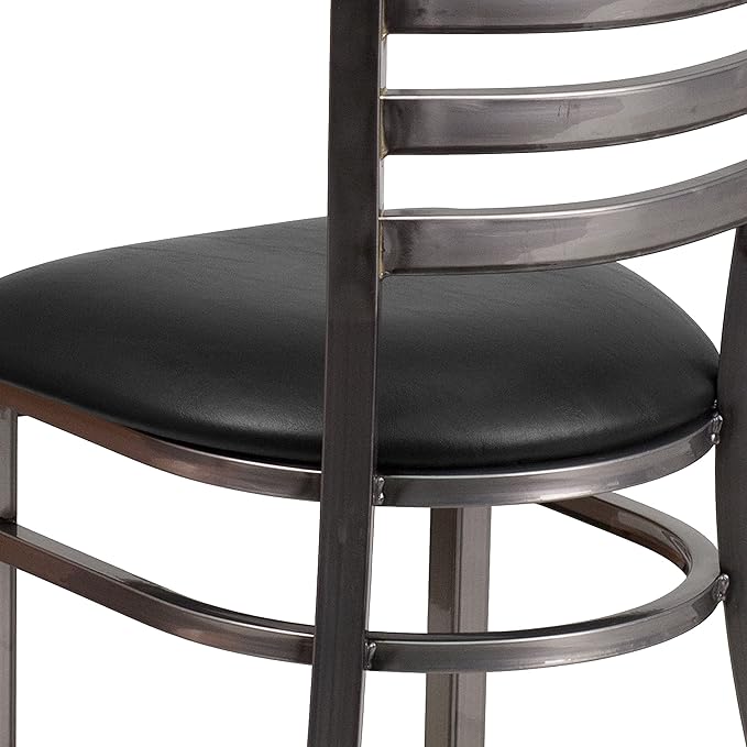 Flash Furniture HERCULES Series Clear Coated Ladder Back Metal Restaurant Chair - Black Vinyl Seat