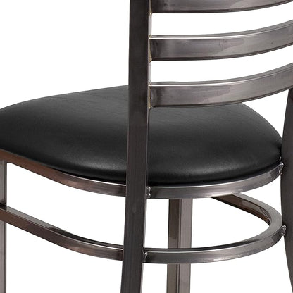 Flash Furniture HERCULES Series Clear Coated Ladder Back Metal Restaurant Chair - Black Vinyl Seat