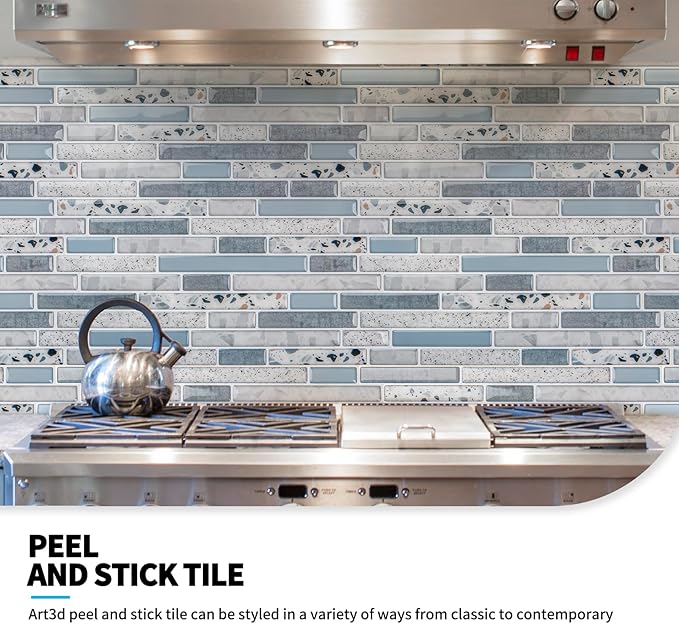 Art3d Peel and Stick Kitchen Backsplash Self-Adhesive Wall Tile Stone, 10 Sheets