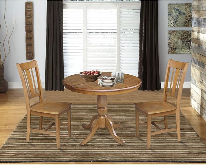 36" Round Top Pedestal Table With 12" Leaf - 28.9"H - Dining Height, Pecan