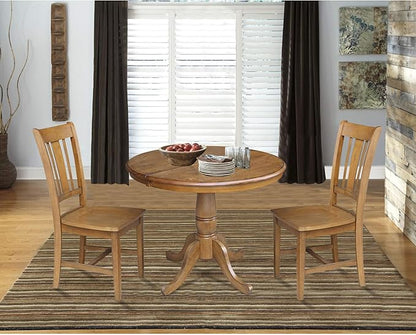 36" Round Top Pedestal Table With 12" Leaf - 28.9"H - Dining Height, Pecan