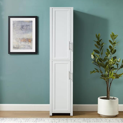 Crosley Furniture Savannah Linen Storage Cabinet, Laundry Room, Bathroom Organizer with Shelves, White